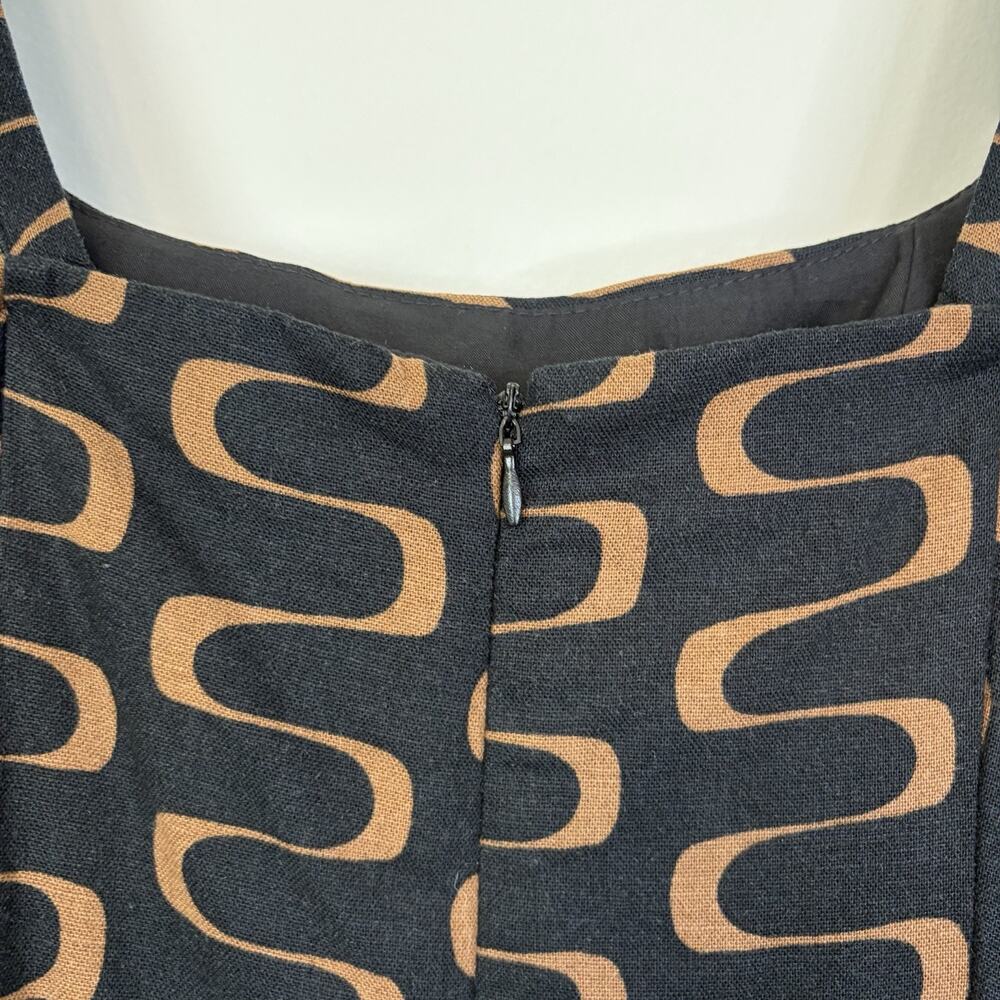 Christian Lacroix Linen Blend A-Line Square Neck Midi Dress 8 Black Tan Retro - Picture 10 of 12